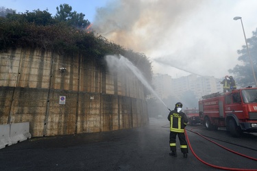Genova - vasto incendio sulle alture di Pegli