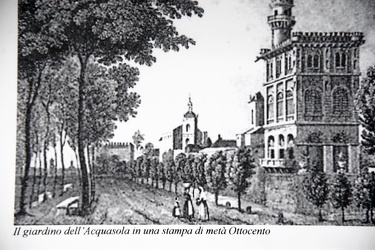 Genova, riproduzione stampa giardini acquasola circa 1850