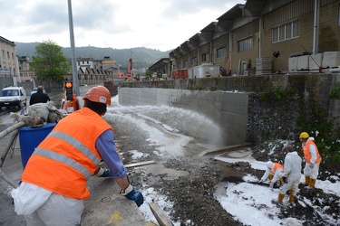 Genova, torrente Polcevera - sversamento di petrolio nel torrent