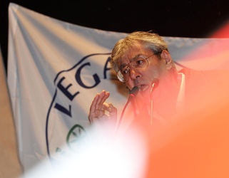 Genova - Umberto Bossi, leader della Lega Nord