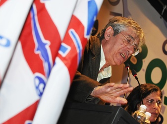 Genova - Umberto Bossi, leader della Lega Nord