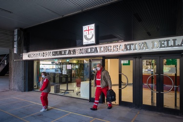 Genova, via d'Annunzio - seduta del consiglio regionale, allesti