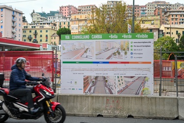 Genova, via Cornigliano - cantiere nel tratto a ponente della st