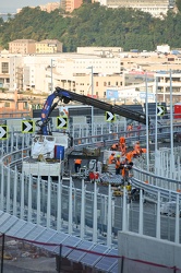 Genova, nuovo ponte Genova San Giorgio, inquadrato da elicoidale