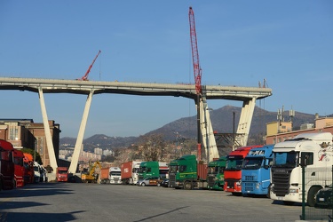 Genova, 06 02 2019 - Ponte Morandi - i lavori preparatori alla r